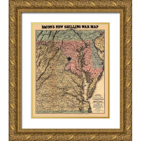 Virginia Maryland - Bacon 1864 Gold Ornate Wood Framed Art Print with Double Matting by Bacon
