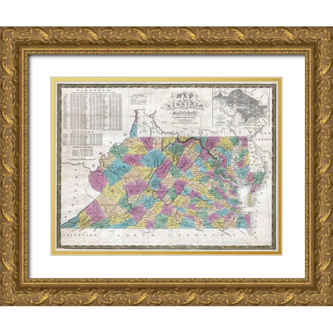 Virginia Maryland - Mitchell 1832 Gold Ornate Wood Framed Art Print with Double Matting by Mitchell
