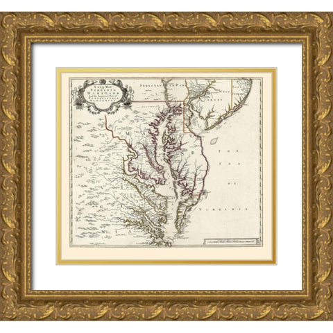 Virginia Maryland - 1700 Gold Ornate Wood Framed Art Print with Double Matting by Unknown