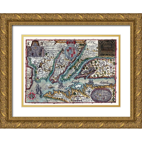 Virginia - 1636 Gold Ornate Wood Framed Art Print with Double Matting by Unknown