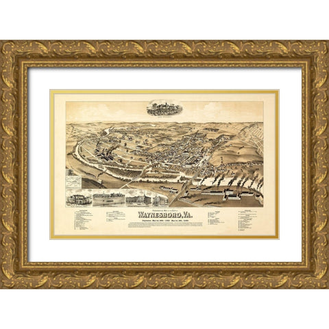 Waynesboro Virginia - Perry 1891 Gold Ornate Wood Framed Art Print with Double Matting by Perry