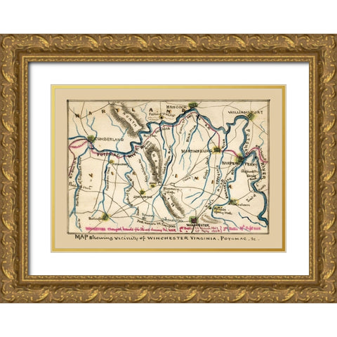 Winchester Virginia - 1862 Gold Ornate Wood Framed Art Print with Double Matting by Unknown