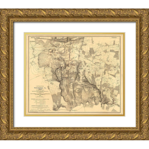 Winchester Virginia - 1864 Gold Ornate Wood Framed Art Print with Double Matting by Unknown