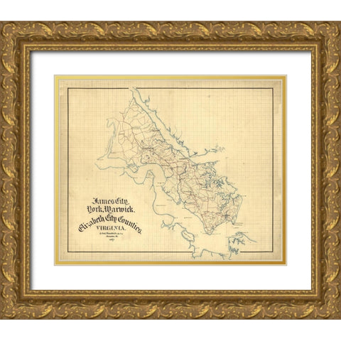 York County Virginia - Hotchkifs 1867 Gold Ornate Wood Framed Art Print with Double Matting by Hotchkifs