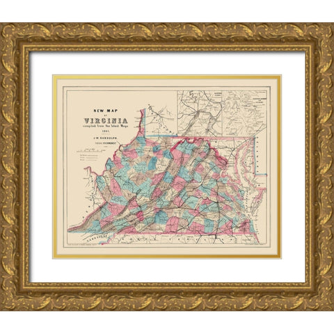 Virginia, West Virginia - Hoyer 1861 Gold Ornate Wood Framed Art Print with Double Matting by Hoyer