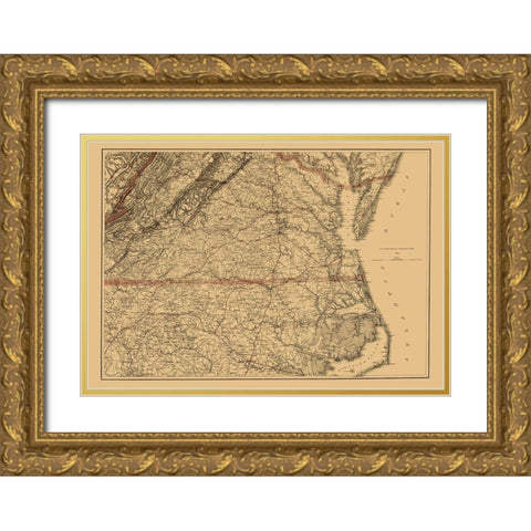 Virginia Southern and Northern North Carolina 1865 Gold Ornate Wood Framed Art Print with Double Matting by USCS