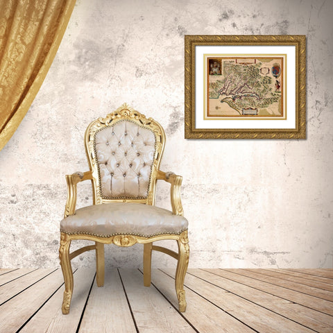 Virginia - Hondius 1633 Gold Ornate Wood Framed Art Print with Double Matting by Hondius