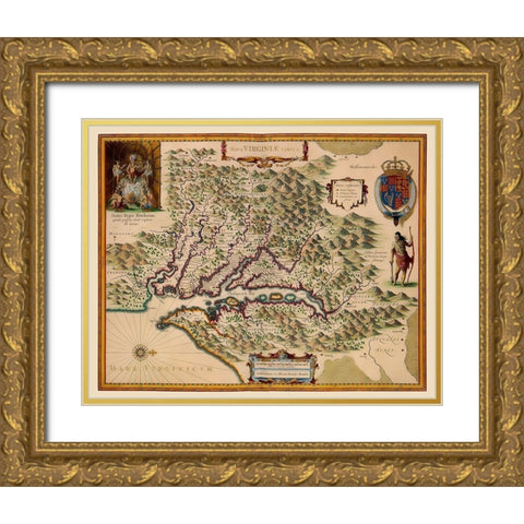 Virginia - Hondius 1633 Gold Ornate Wood Framed Art Print with Double Matting by Hondius