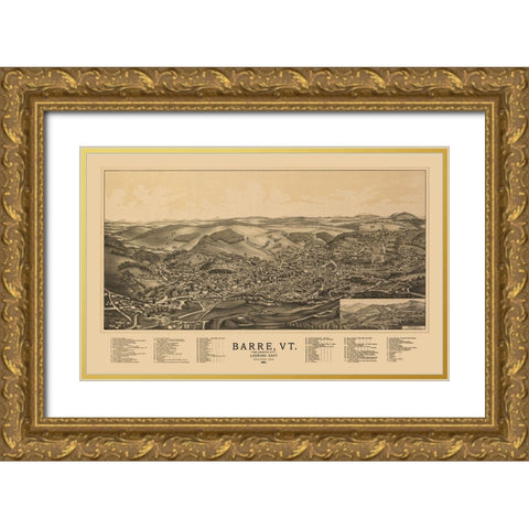Barre Vermont - Norris 1891 Gold Ornate Wood Framed Art Print with Double Matting by Norris
