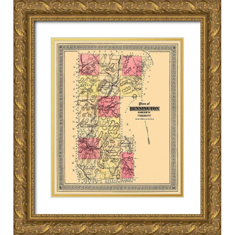 Bennington Vermont - Beers 1876 Gold Ornate Wood Framed Art Print with Double Matting by Beers