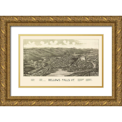 Bellows Falls Vermont - Burleigh 1886 Gold Ornate Wood Framed Art Print with Double Matting by Burleigh