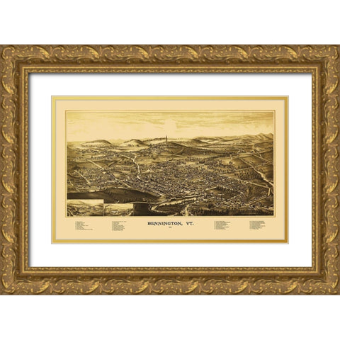 Bennington Vermont - Burleigh 1887 Gold Ornate Wood Framed Art Print with Double Matting by Burleigh