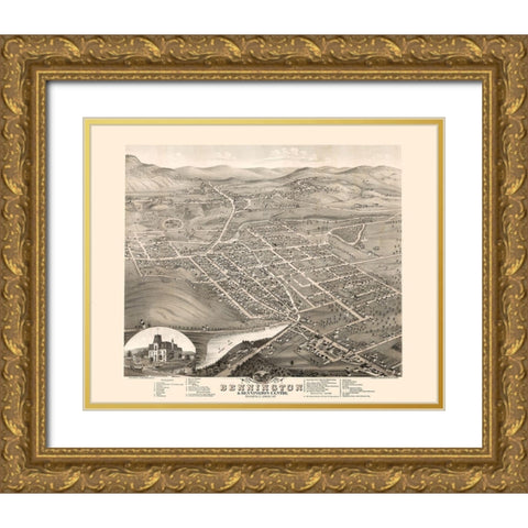 Bennington Vermont - Stoner 1877 Gold Ornate Wood Framed Art Print with Double Matting by Stoner