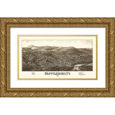 Brattleboro Vermont - Burleigh 1886 Gold Ornate Wood Framed Art Print with Double Matting by Burleigh