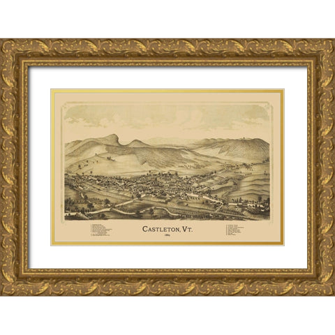 Castleton Vermont - Burleigh 1889 Gold Ornate Wood Framed Art Print with Double Matting by Burleigh