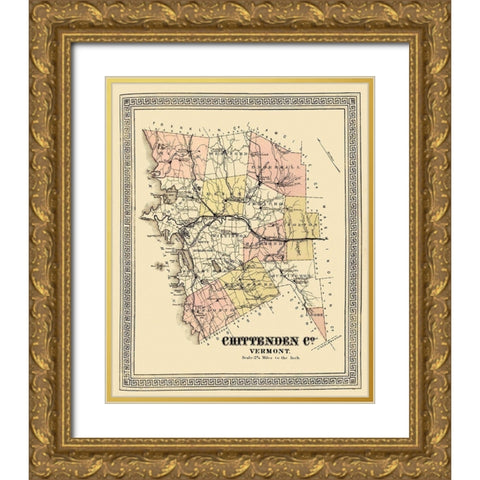 Chittenden Vermont - Beers 1878 Gold Ornate Wood Framed Art Print with Double Matting by Beers