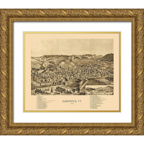 Hardwick Vermont - Norris 1892 Gold Ornate Wood Framed Art Print with Double Matting by Norris