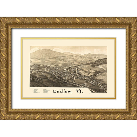 Ludlow Vermont - Burleigh 1885 Gold Ornate Wood Framed Art Print with Double Matting by Burleigh