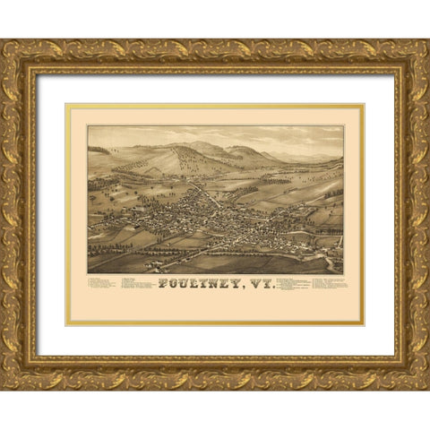 Poultney Vermont - Burleigh 1886 Gold Ornate Wood Framed Art Print with Double Matting by Burleigh