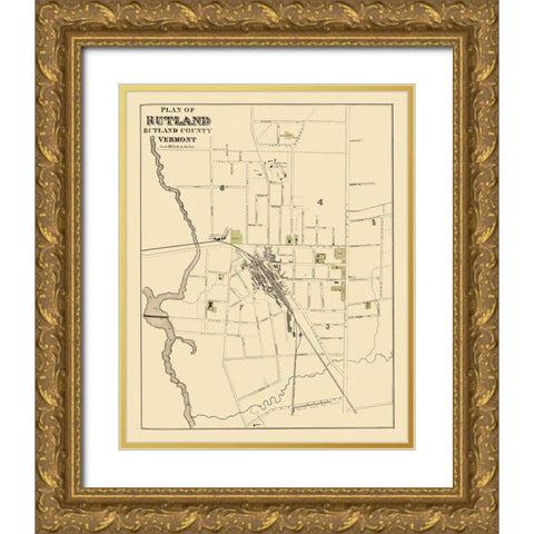 Rutland Vermont - Beers 1876 Gold Ornate Wood Framed Art Print with Double Matting by Beers