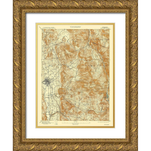 Rutland Vermont Quad - USGS 1893 Gold Ornate Wood Framed Art Print with Double Matting by USGS