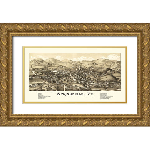 Springfield Vermont - Burleigh 1886 Gold Ornate Wood Framed Art Print with Double Matting by Burleigh