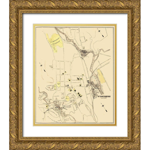 St. Johnsbury Vermont Landowner - Beers 1876 Gold Ornate Wood Framed Art Print with Double Matting by Beers