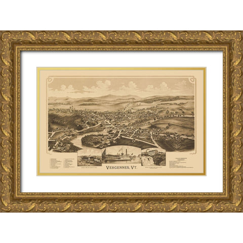 Vergennes Vermont - Burleigh 1890 Gold Ornate Wood Framed Art Print with Double Matting by Burleigh