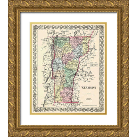 Vermont - Colton 1855 Gold Ornate Wood Framed Art Print with Double Matting by Colton