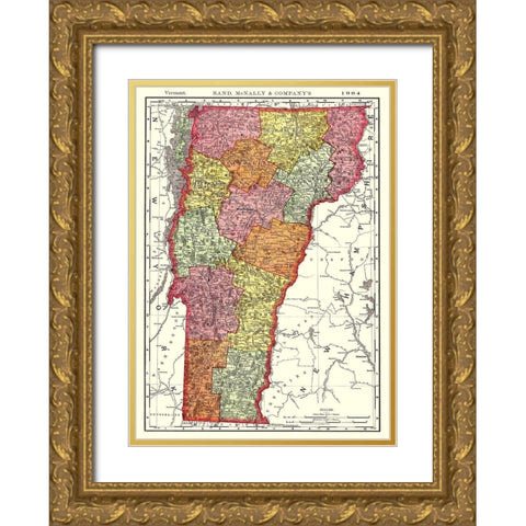Vermont - Rand McNally 1904 Gold Ornate Wood Framed Art Print with Double Matting by Rand McNally