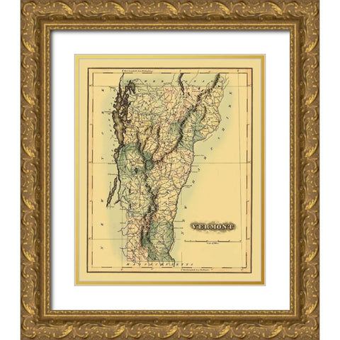 Vermont - 1870 Gold Ornate Wood Framed Art Print with Double Matting by Unknown