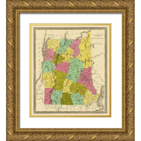 Vermont, New Hampshire - Greenleaf 1840 Gold Ornate Wood Framed Art Print with Double Matting by Greenleaf