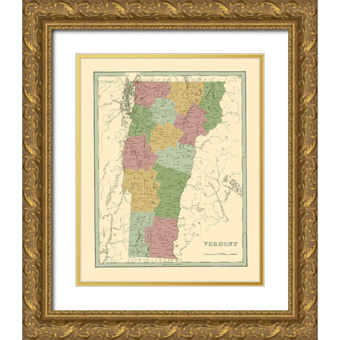 Vermont - Bradford 1838 Gold Ornate Wood Framed Art Print with Double Matting by Bradford