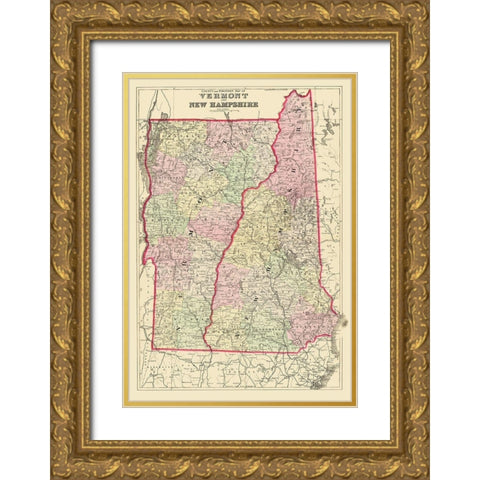 Vermont, New Hampshire - Bradley 1882 Gold Ornate Wood Framed Art Print with Double Matting by Bradley