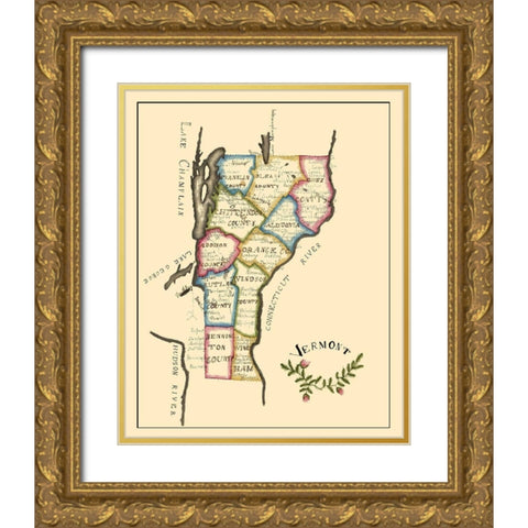 Vermont - Henshaw 1823 Gold Ornate Wood Framed Art Print with Double Matting by Henshaw