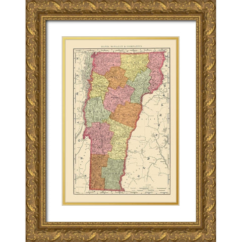Vermont - Rand McNally 1897 Gold Ornate Wood Framed Art Print with Double Matting by Rand McNally