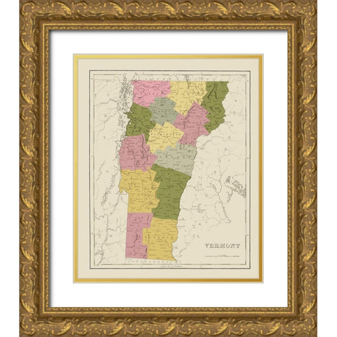 Vermont - Bradford 1838 Gold Ornate Wood Framed Art Print with Double Matting by Bradford