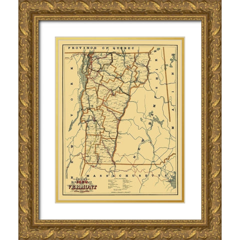 Vermont Railroads - Coffins 1896 Gold Ornate Wood Framed Art Print with Double Matting by Coffins