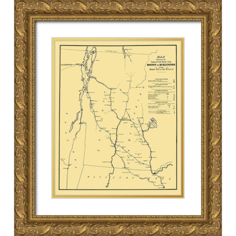 Boston to Burlington Proposed Railroad 1844 Gold Ornate Wood Framed Art Print with Double Matting by Bufford