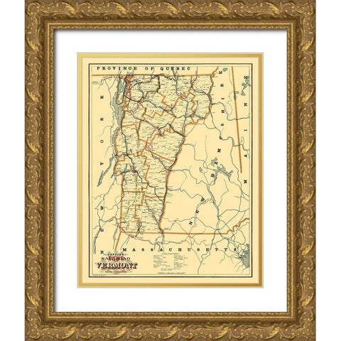 Vermont - Coffin 1896 Gold Ornate Wood Framed Art Print with Double Matting by Coffin