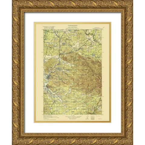 Chehalis Washington Quad - USGS 1916 Gold Ornate Wood Framed Art Print with Double Matting by USGS