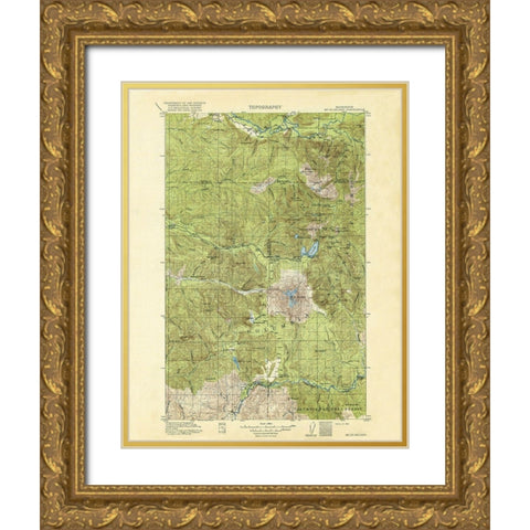 Mt St Helens Washington Quad - USGS 1919 Gold Ornate Wood Framed Art Print with Double Matting by USGS