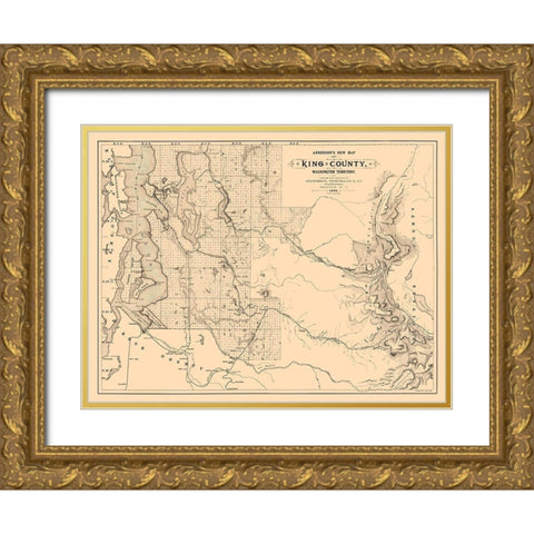 King County Washington - Anderson 1888 Gold Ornate Wood Framed Art Print with Double Matting by Anderson