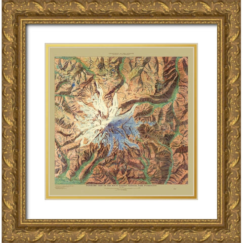 Mount Rainier National Park Washington Gold Ornate Wood Framed Art Print with Double Matting by Renshawe