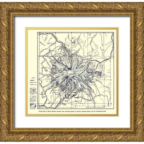 Mount Rainier National Park 1925 Gold Ornate Wood Framed Art Print with Double Matting by Putnam
