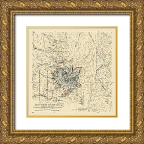Mount Rainier National Park - 1907 Gold Ornate Wood Framed Art Print with Double Matting by Chittenden