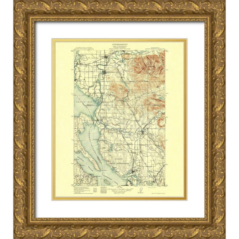 Mt Vernon Washington Quad - USGS 1911 Gold Ornate Wood Framed Art Print with Double Matting by USGS