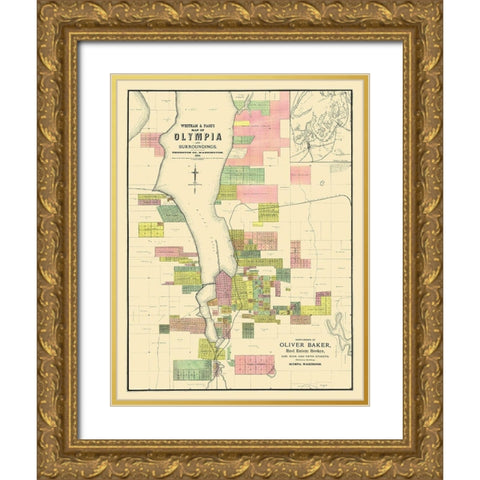 Olympia Washington Landowner - Whitham 1890 Gold Ornate Wood Framed Art Print with Double Matting by Whitham