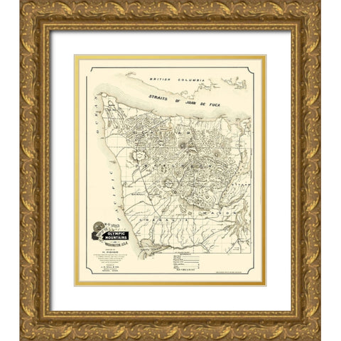 Olympic Mountains Washington - Gill 1890 Gold Ornate Wood Framed Art Print with Double Matting by Gill