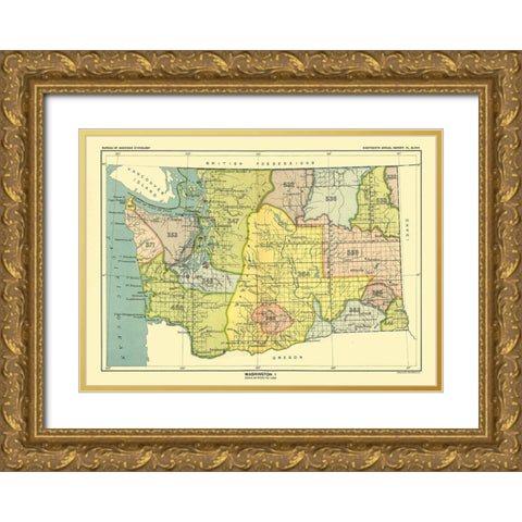 Washington - Olympia - Hoen 1896 Gold Ornate Wood Framed Art Print with Double Matting by Hoen